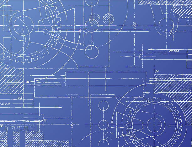 Blueprint Grungy technical blueprint illustration on blue background industry drawings stock illustrations