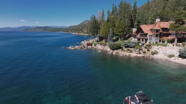 Beautiful aerial view of the Tahoe lake from above in California, USA.