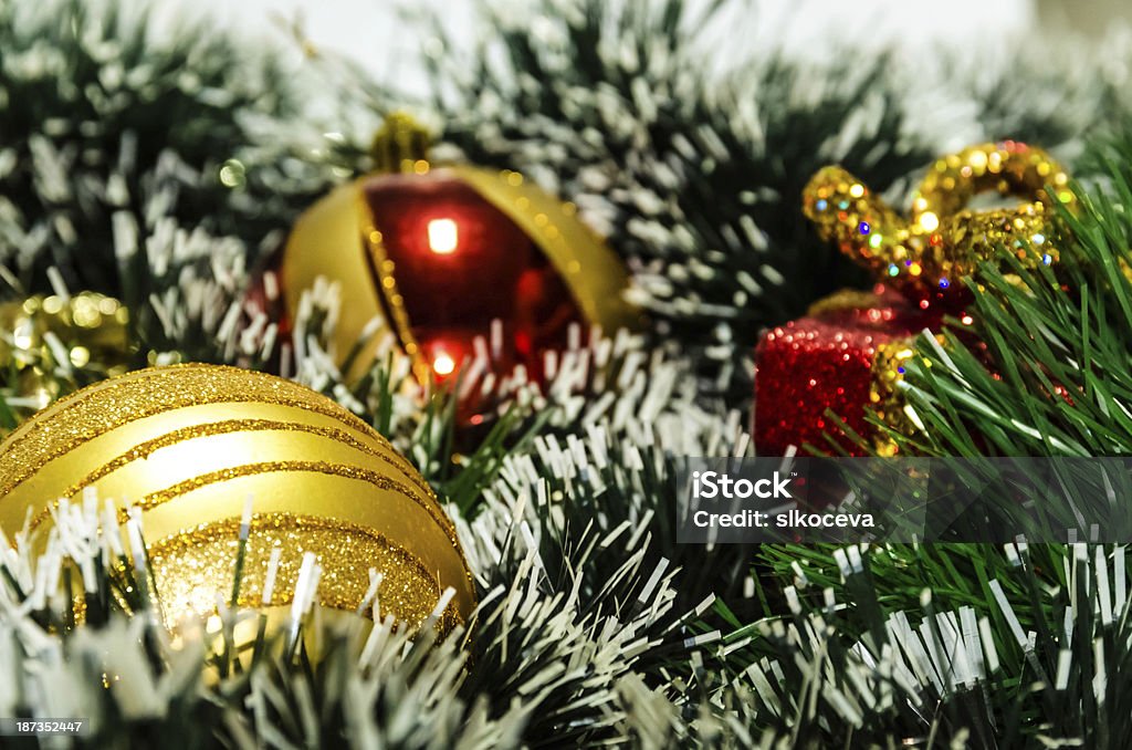Tree decorations for Christmas. All kinds of decorative objects for decoration of the Christmas tree. Abstract Stock Photo