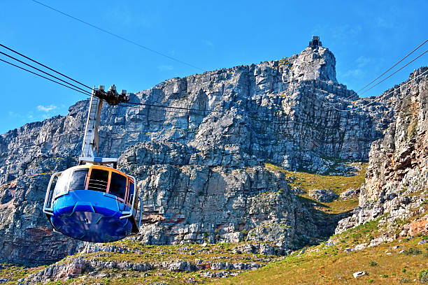 table mountain cable way table mountain cable way in cape town, south africa overhead cable car photos stock pictures, royalty-free photos & images