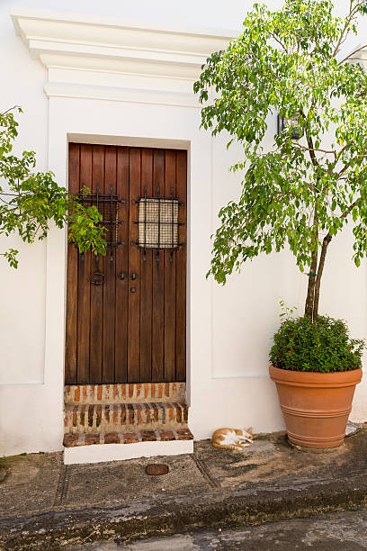 hiszpański drzwi - front door residential district colonial style construction zdjęcia i obrazy z banku zdjęć