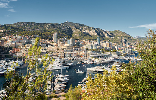 Monaco, Monte Carlo, 28 September 2022 - Top view of the famous yacht show, exhibition of luxury mega yachts, the most expensive boats for the richest people around the world, yacht brokers. High quality photo