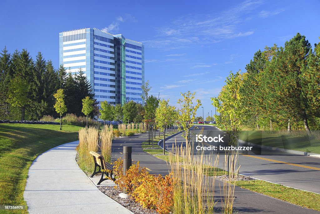 Modern Office Park and Access Road  Bicycle Lane Stock Photo