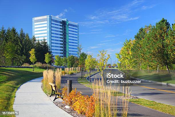 Modern Office Park And Access Road Stock Photo - Download Image Now - Bicycle Lane, Canada, Copy Space