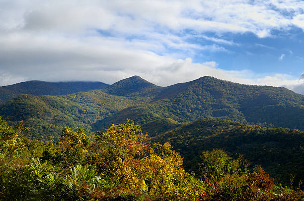 Autumn at the Tanbark Ridge Overlook on the Blue Ridge Parkway, near Asheville, North Carolina, USA. The elevation  at this overlook is 3,175 feet.