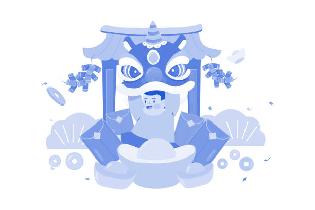 ilustraciones, imágenes clip art, dibujos animados e iconos de stock de concepto de ilustración del año nuevo chino sobre fondo blanco - greeting chinese new year god coin
