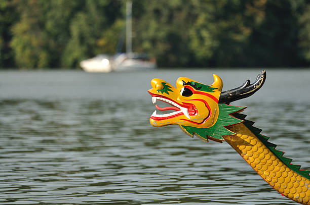 istock Head of dragon boat on the water 187363918