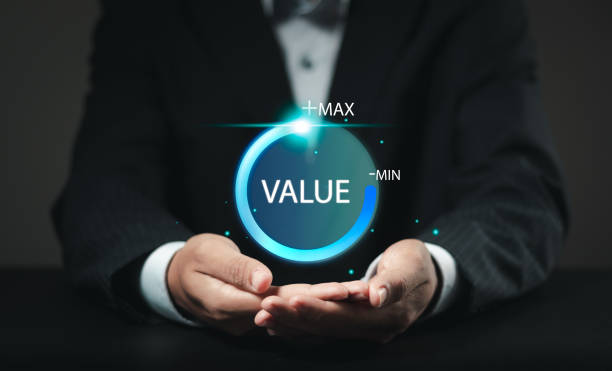 istock Businessman holding value download progress. growth value, increase value, value added for business growth concept. 1873672861