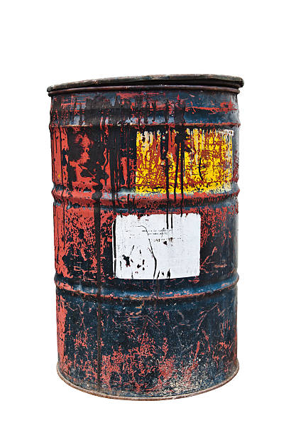 istock Old rusty oil drum in isolated white background 187369594