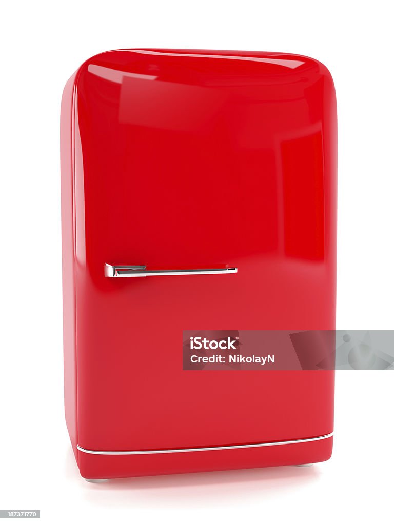 Retro red refrigerator Retro red refrigerator isolated on white background. Classic fridge rendered illustration Appliance Stock Photo