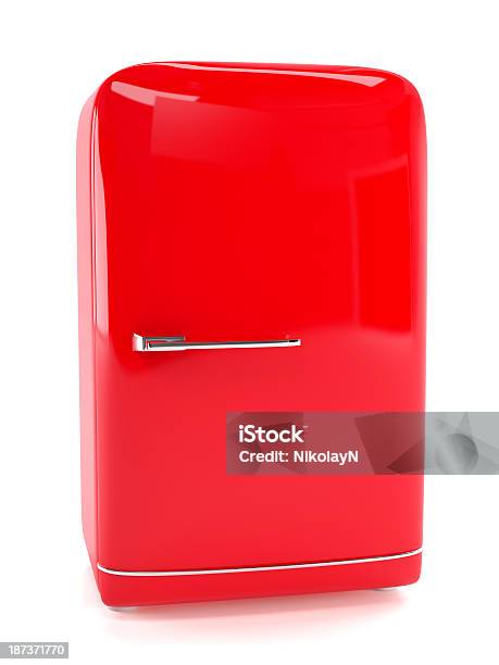 Retro Red Refrigerator Stock Photo - Download Image Now - Appliance, Chrome, Clip Art
