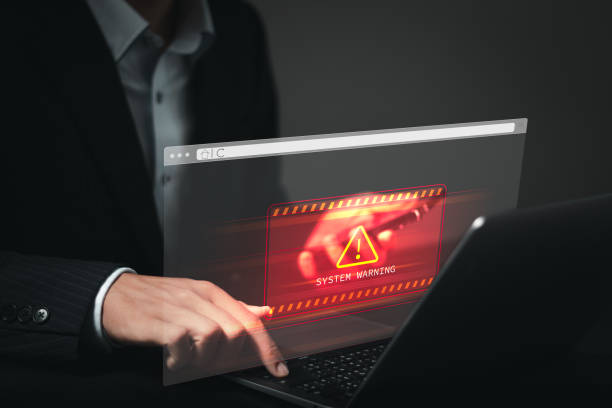 istock Cyber security concept. Businessman using computer laptop with system alert safety on network online. data Protection, internet virus cyber security and cybercrime 1873738801