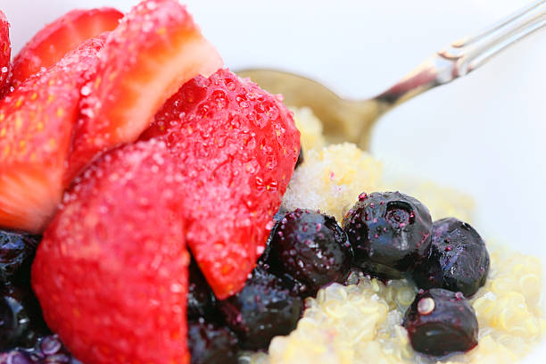 Quinoa with strawberries, blueberries and sugar