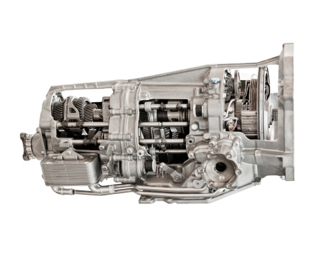 A cars transmission shot isolated against white.