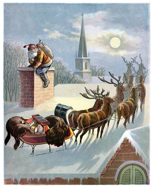 父親;クリスマスダウンの煙突 - santa claus sleigh toy christmas点のイラスト素材／クリップアート素材／マンガ素材／アイコン素材