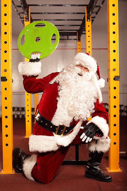 istock Santa Claus physical condition training before Christams time in gym 187382832
