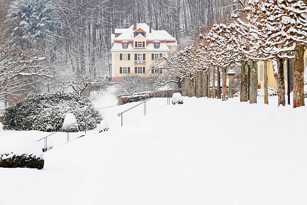 istock white winter park walkway and forest villa in  snow Germany 187383024