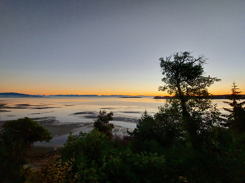 View at dusk of Rathtrevor Beach in Parksville, BC.