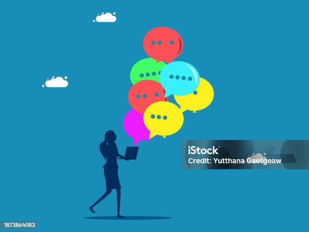 Top Send Bubble Send Messages Or Ideas Online Woman Opens Speech Bubble With Laptop ...