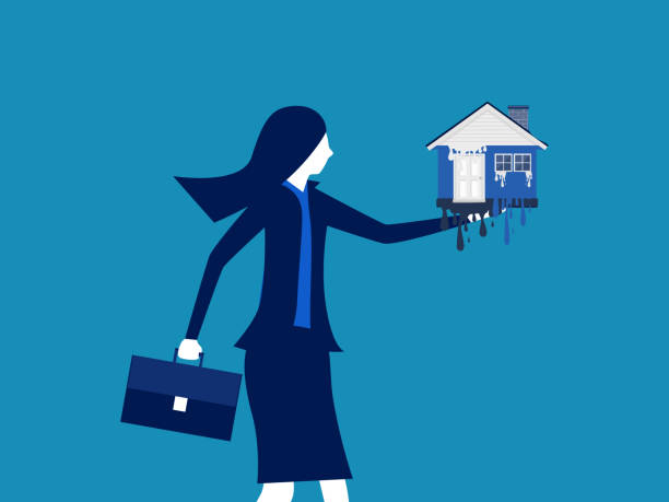 istock Real estate crisis. Businesswoman holding melting house. vector 1873890122