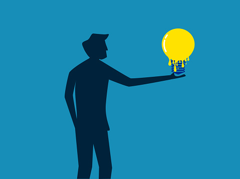 Concepts depreciate. man holding a melted light bulb. vector illustration