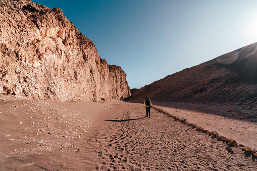 Adventurer on a trail in the Atacama Desert