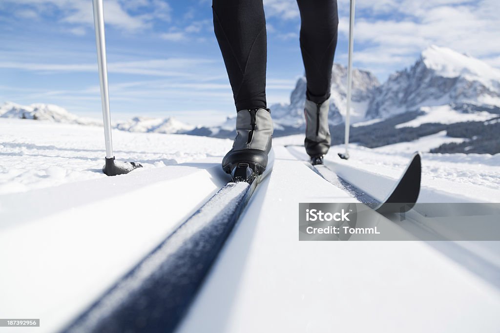 Cross-Country Skiing man skiing cross-country in the Dolomite Alps Cross-Country Ski Stock Photo