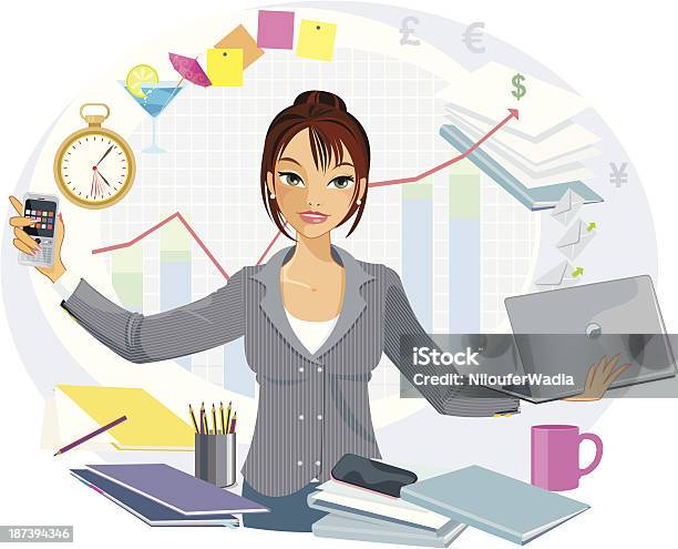 Multitasking Donna Daffari - Immagini vettoriali stock e altre immagini di Multi-Tasking - Multi-Tasking, Occupazione, Fare il giocoliere