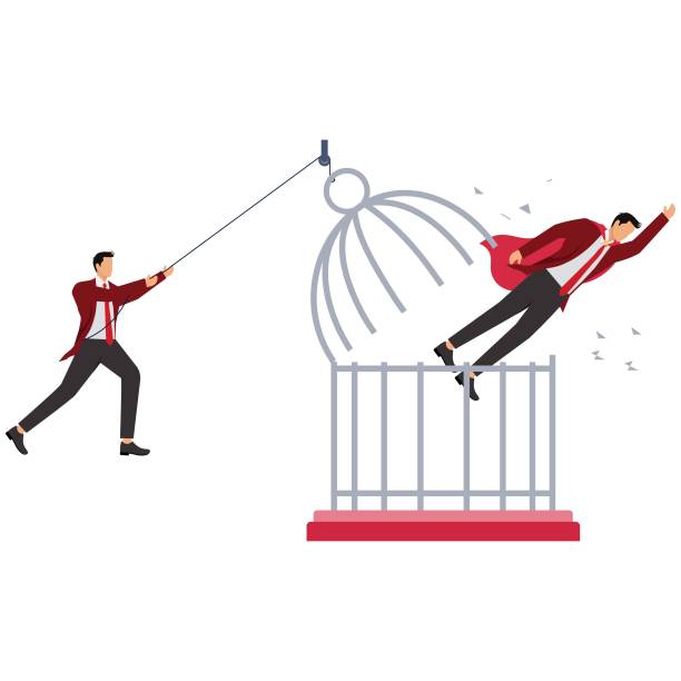 istock Escape, Prison,Vector,Rescue,Cage,Freedom, Businessman 1873950400