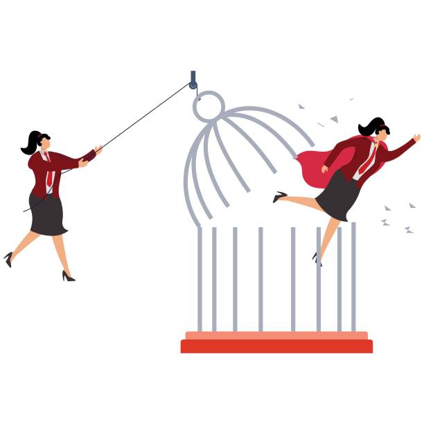 istock Escape, Prison,Vector,Rescue,Cage,Freedom, Businesswoman 1873950401