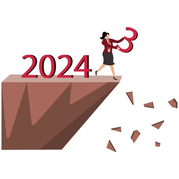 ilustrações, clipart, desenhos animados e ícones de sai de 2023, empresária deixa 2023 para inaugurar ano novo - high kick illustrations