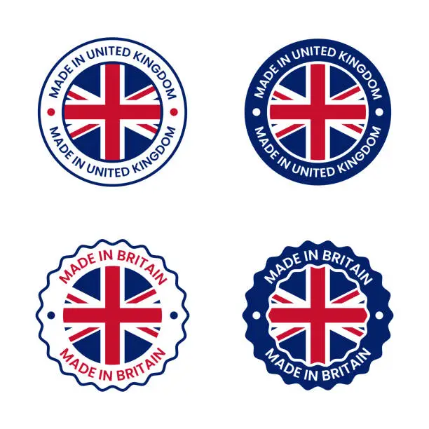 Vector illustration of Made in United Kingdom Label Set Vector Design on White Background.