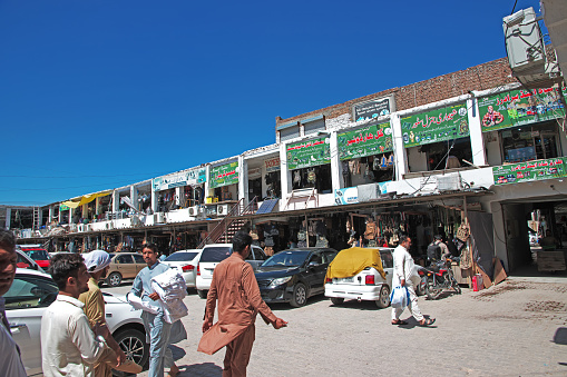 Peshawar, Pakistan - 31 Mar 2021: The local market, bazaar in Peshawar, Pakistan