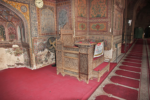 Lahore, Pakistan - 28 Mar 2021: Wazir Khan Mosque in Lahore, Punjab province, Pakistan