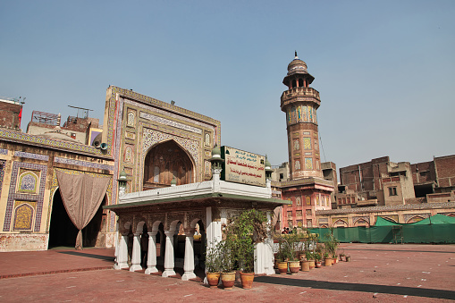 Lahore, Pakistan - 28 Mar 2021: Wazir Khan Mosque in Lahore, Punjab province, Pakistan