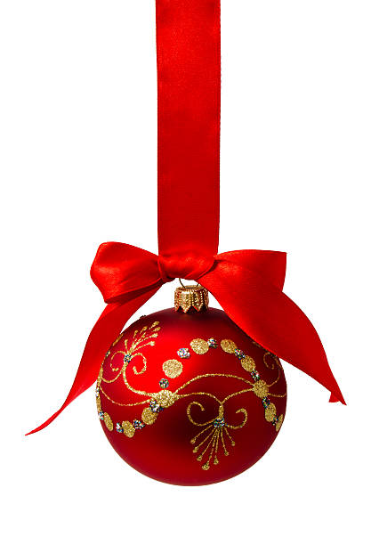 istock Red christmas ball with ribbon isolated 187405353