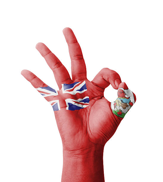 istock Hand making Ok sign, Bermuda flag painted 187405748