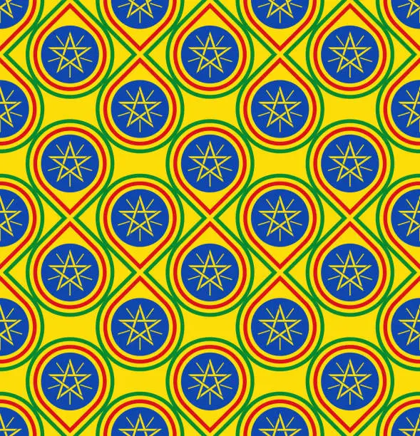 Vector illustration of seamless pattern of ethiopian flag. star background. vector illustration