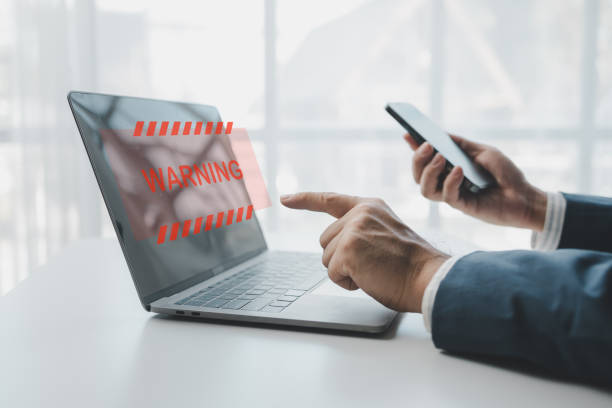 istock Notification virus access on the computer system, prevention of malware infection on the computer, notification of the computer when a virus is detected on the Internet, computer virus removal. 1874143215