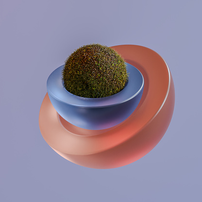 Ceramic Hemisphere and Grass-Covered Sphere - Stock Photography Material
