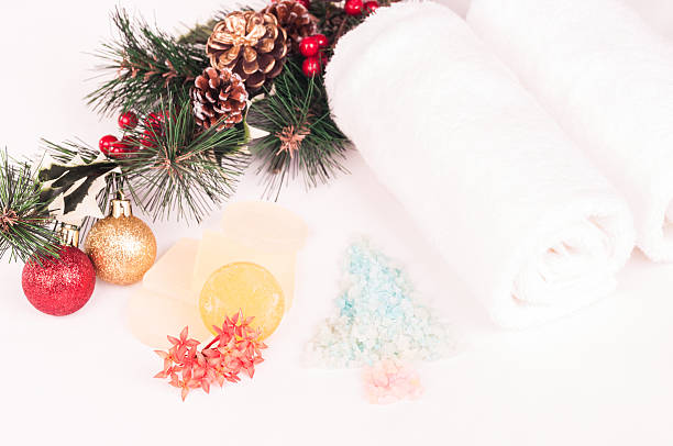 istock Christmas spa getaway with bath salts and soaps close-up 187416594