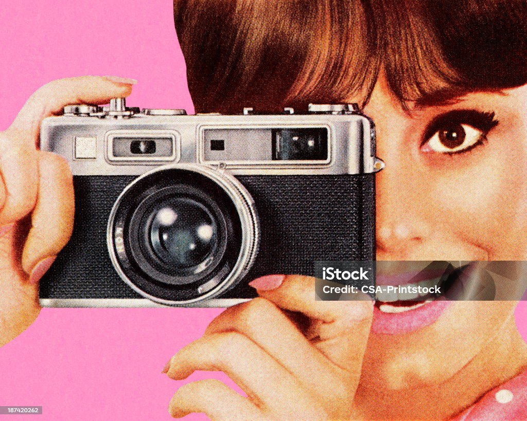 Frau nehmen Bild mit Kamera - Lizenzfrei Retrostil Stock-Illustration