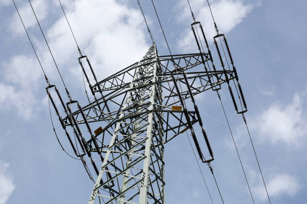 istock Power pole, blue sky, frog perspective, Garmisch-Partenkirchen, Upper Bavaria, Bavaria, Germany 1874210710