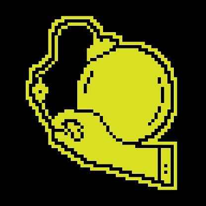 Pixel silhouette icon, hand with match lights fuse of bomb. Incitement to conflict, provocation to enmity. Simple black and yellow vecto isolated