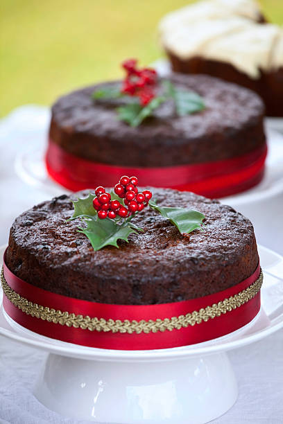 Fruit cake dessert sweet dried fruit traditional pastry, nuts meal food snack on the table copy space food background rustic top view