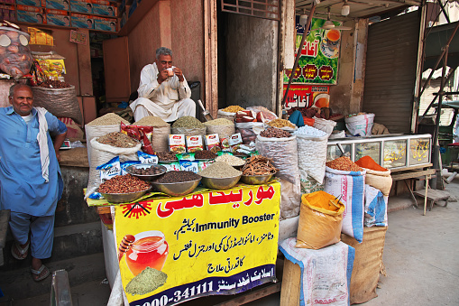 Lahore, Pakistan - 27 Mar 2021: The local market in Lahore, Punjab province, Pakistan