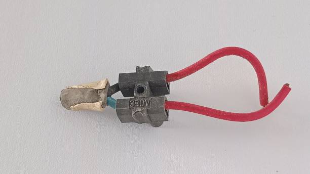 istock Worn cables are red on white background, with cable connections 1874254802