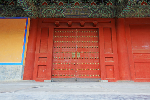 Beijing, China - October 4, 2020: Gate of Taimiao temple in Beijing