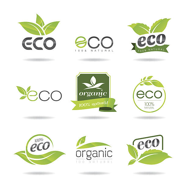 An illustration of a set of green Eco icons on a white back vector art illustration