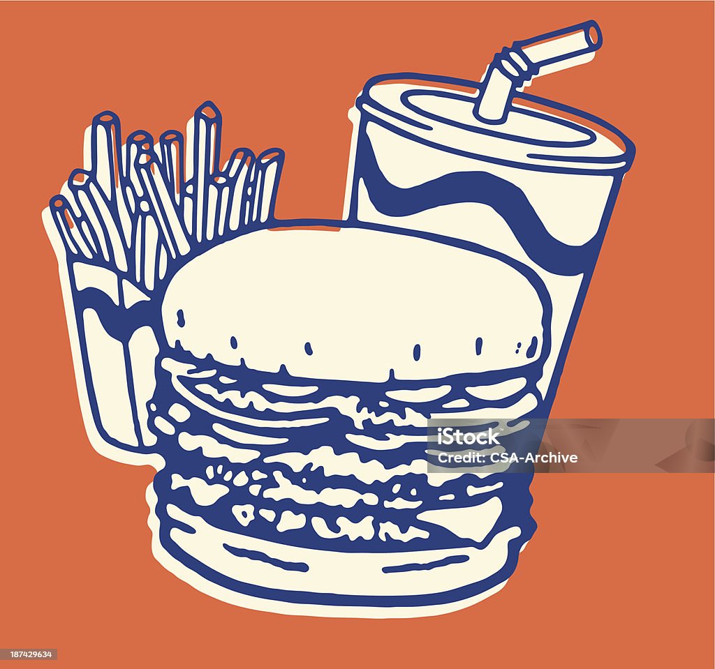 Fast Food Meal of French Fries, Burger, and Soda Burger stock vector